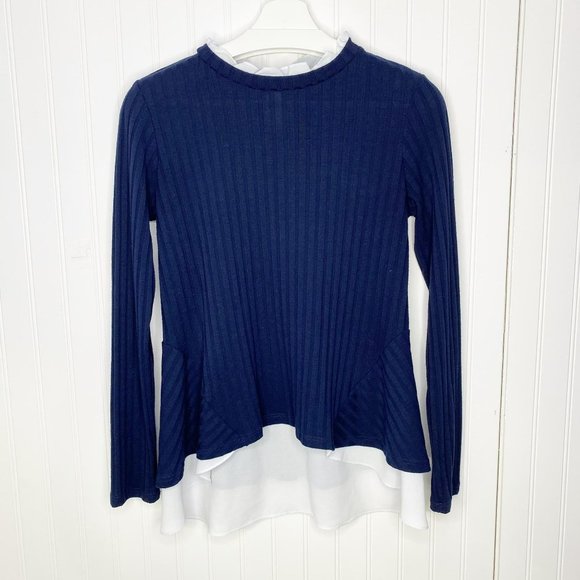 GREEN ENVELOPE Blue Sweater & White Blouse Combo Top S - Picture 8 of 9